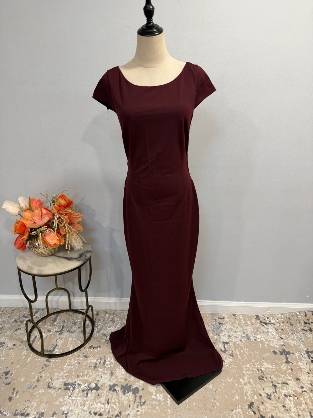 Windsor Wine Auberge Cap-Sleeve Open Back With Tie Maxi Dress